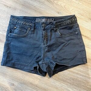 Enjean Black Boho Braided Jean Shorts